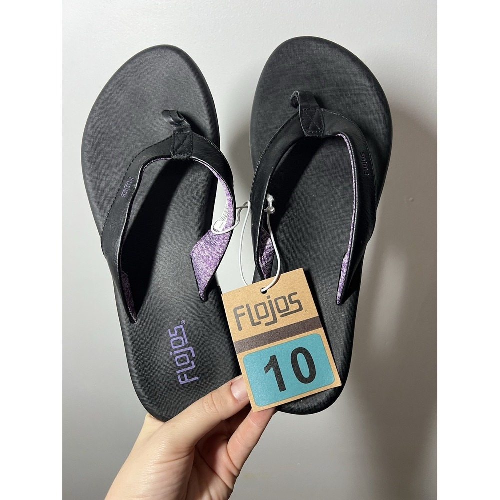 Flojos Women's Flip Flop Sandal Black/Lavender Slip On Shoe Size 10